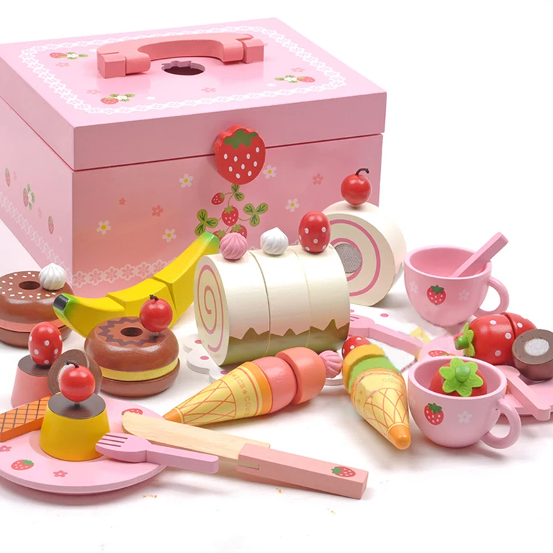 Hot! Pink Colour Wooden Toy Pretend Play Toy Simulation Magnetic Ice Cream Colourful Kitchen Food Baby Toy Food Birthday D187