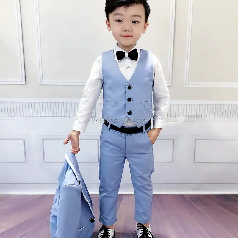Traje De Esmoquin De Flores Para Ninos Traje De Boda Para Ninos Vestido De Fiesta De Cumpleanos Blazer Chaleco Pantalon Conjunto De Ropa De 3 Uds Traje De Ceremonia Infantil 2019 Aliexpress