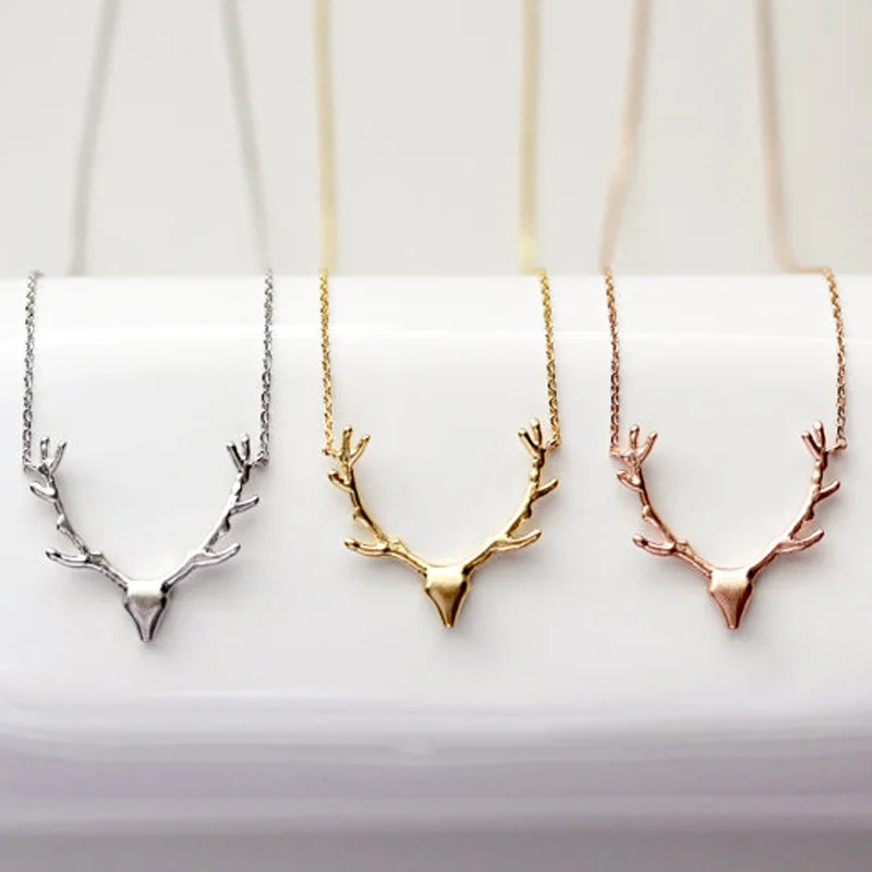 

2017 New Fashion Deer Horn Antler Necklace Jewelry Simple Elegant Horn Statement Necklace Antler Tiny Cute Pendant Necklace