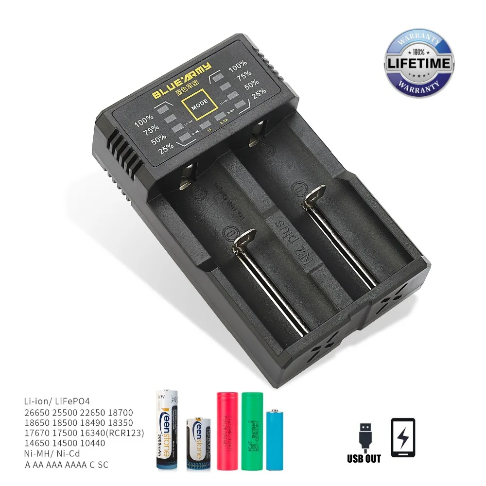 Электронные аккумуляторы Blue Army N1/N2 Plus Smart Battery Charger Single Double Slot для IMR/li ion/Ni MH/Ni Cd 26650
