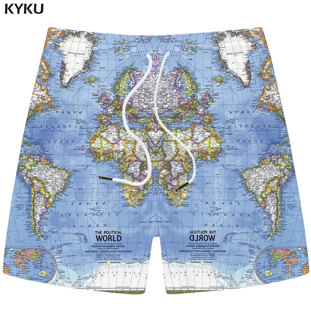 KYKU World Map Shorts Men Blue Sea Casual Shorts Cargo Graphics 3d ...