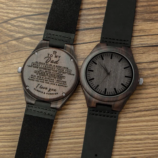 engraved wooden men groomsmen watch for husband son natural ebony