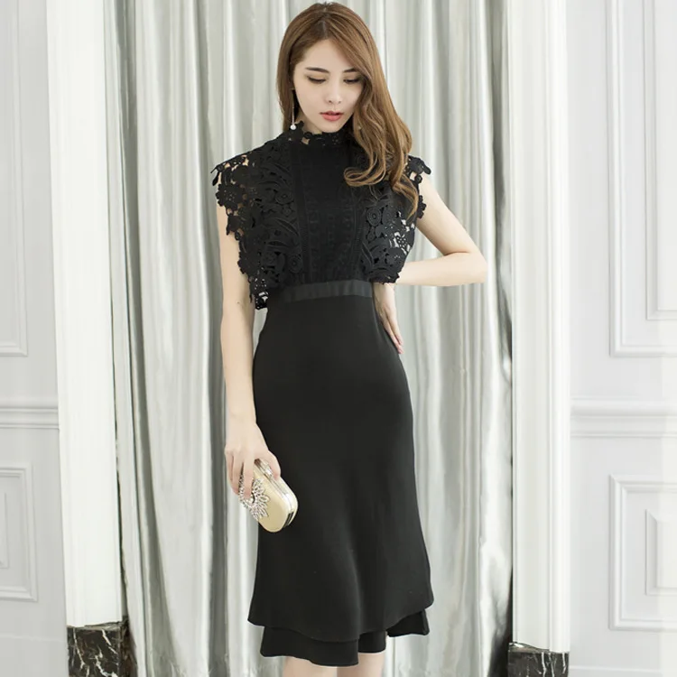 

Lace Patchwork Sleeveless Tunic Midi Dress Women Elegant Korean Sexy Office Party Fashion Dress Summer Sundress Lady Clothing