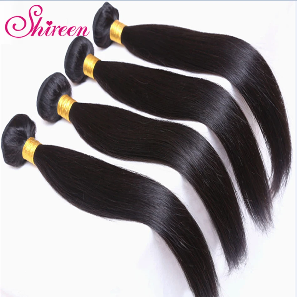 Shireen бразильские человеческие волосы плетение 3 пучка с закрытием прямые волосы Реми пучки с 4*4 наращивания натурального цвета
