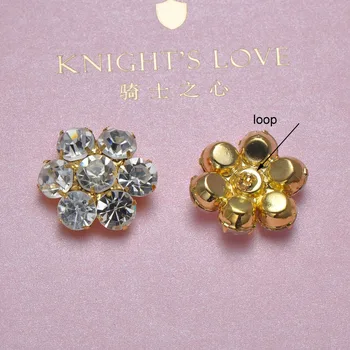 

(M0357) 22mm rhinestone button with loop, all crystgals,gold plating