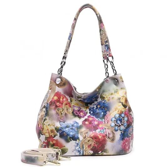 Arliwwi натуральная кожа блестящие цветные роскошные платиновые женские сумки на плечо с цепочкой, модные сумки с цветочным принтом - Цвет: Яркий