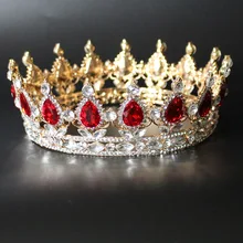 Hot Selling Round Baroque Crown Red Blue Clear Crystal Rhinestone Crowns Wedding Bridal Tiaras Women Birthday