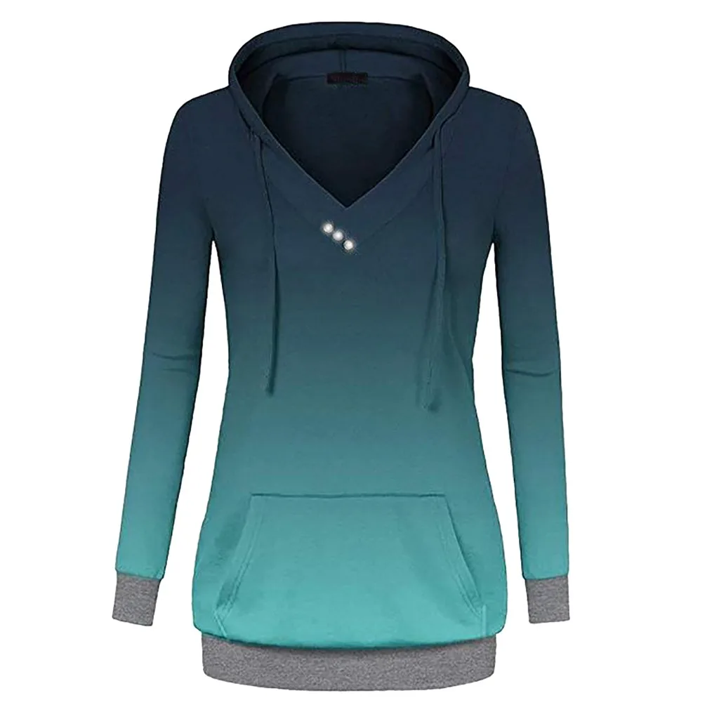 

Womail Polyester Material Long Sleeve T-Shirt For Women Casual Hooded T-Shirt With Button Female Sport 19JAN25