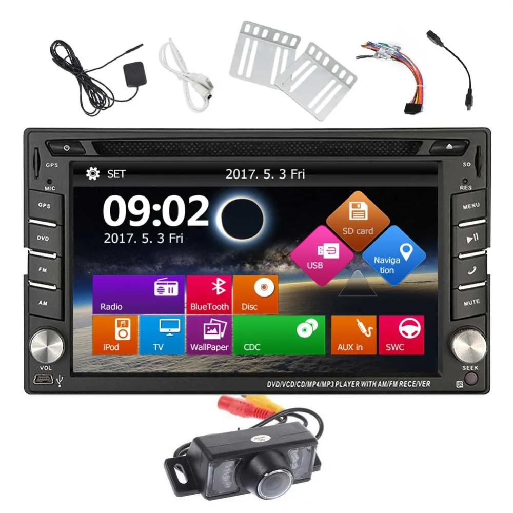 

Free Backup Camera Included+Double Din Car Stereo DVD Player GPS Navigation Radio Bluetooth 2 Din Capacitive Touch Screen