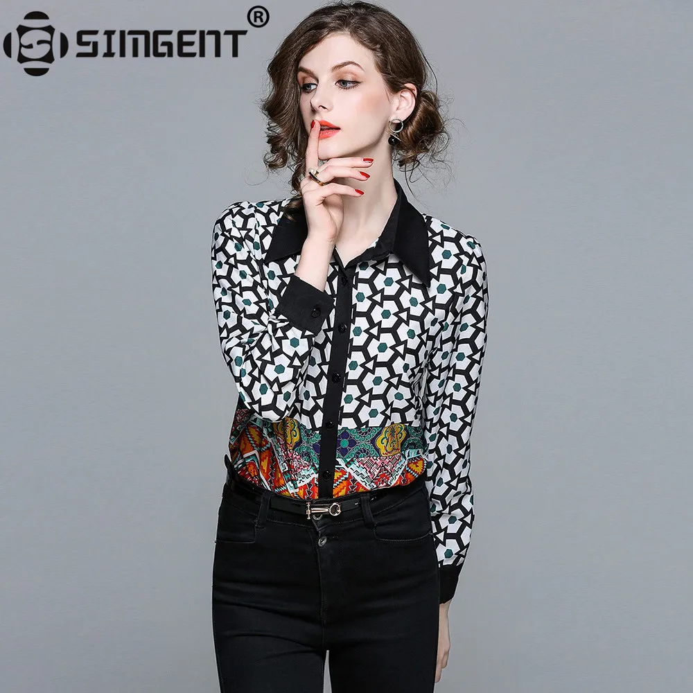 

Simgent 2018 New Fashion Long Sleeve Print Spring Office Lady Work Casual Shirts Vintage Blouse for Women Female Clothing SG8342