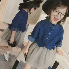 Платье с длинными рукавами для маленьких девочек от 2 до 6 лет модные платья принцессы из джинсовой сетки в стиле пэчворк Новинка года, Осенняя детская одежда для девочек