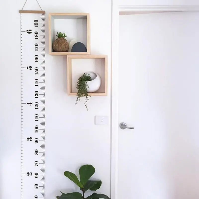 

For Children Growing Record Chart Ruler Wood Frame Canvas Fabric Home Hanging Height Growth Height Measurement Ruler