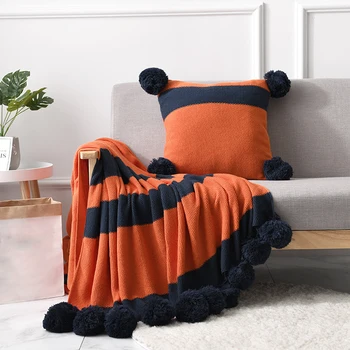 

Modern Adult Comfortable Striped Ball Blanket Single Soft Air Conditioning Blanket Classic Women Men European Knitted Blankets