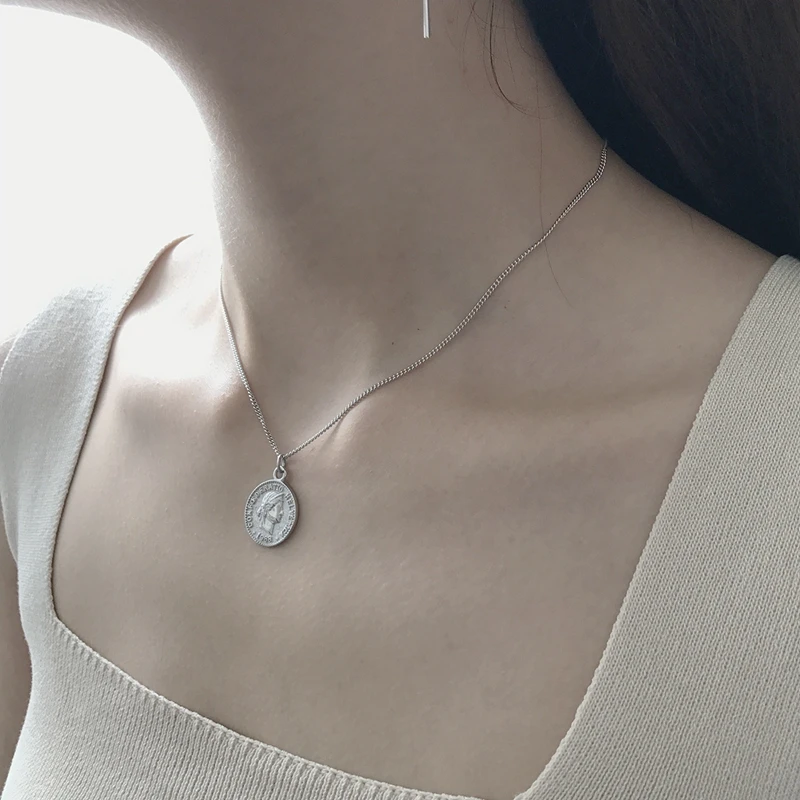 LouLeur ожерелье из стерлингового серебра 925 пробы с монеткой, простая модная портретная индустрия, кулоны для монет, ожерелье для женщин, талисманы на удачу, ювелирные изделия