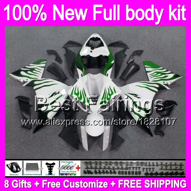 

Fairing +decal For YAMAHA Green white YZFR1 09-11 YZF1000 09 10 11 11B70 YZF 1000 YZF R1 YZF-R1 Green flame 2009 2010 2011 Bod