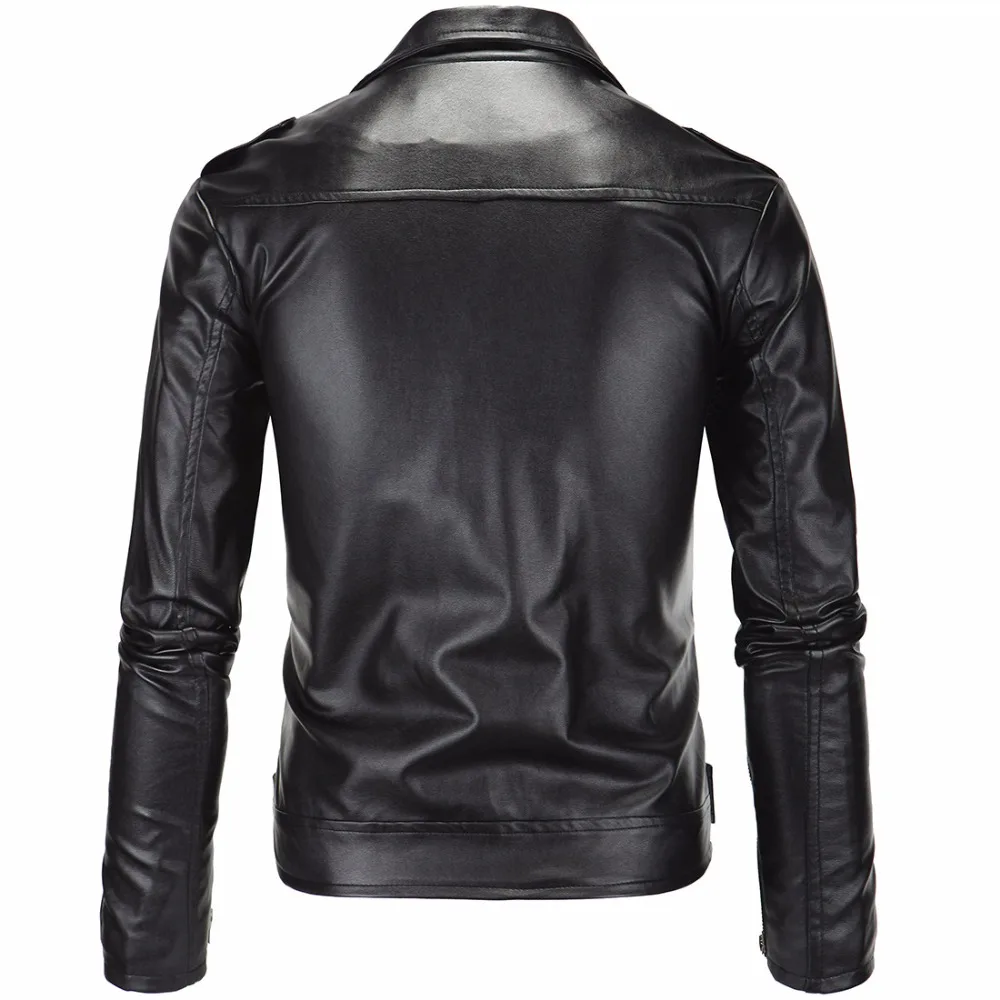 Мотоциклетная кожаная куртка мужская облегающая косая молния PU куртка осень зима мужские кожаные куртки пальто черно-белая куртка