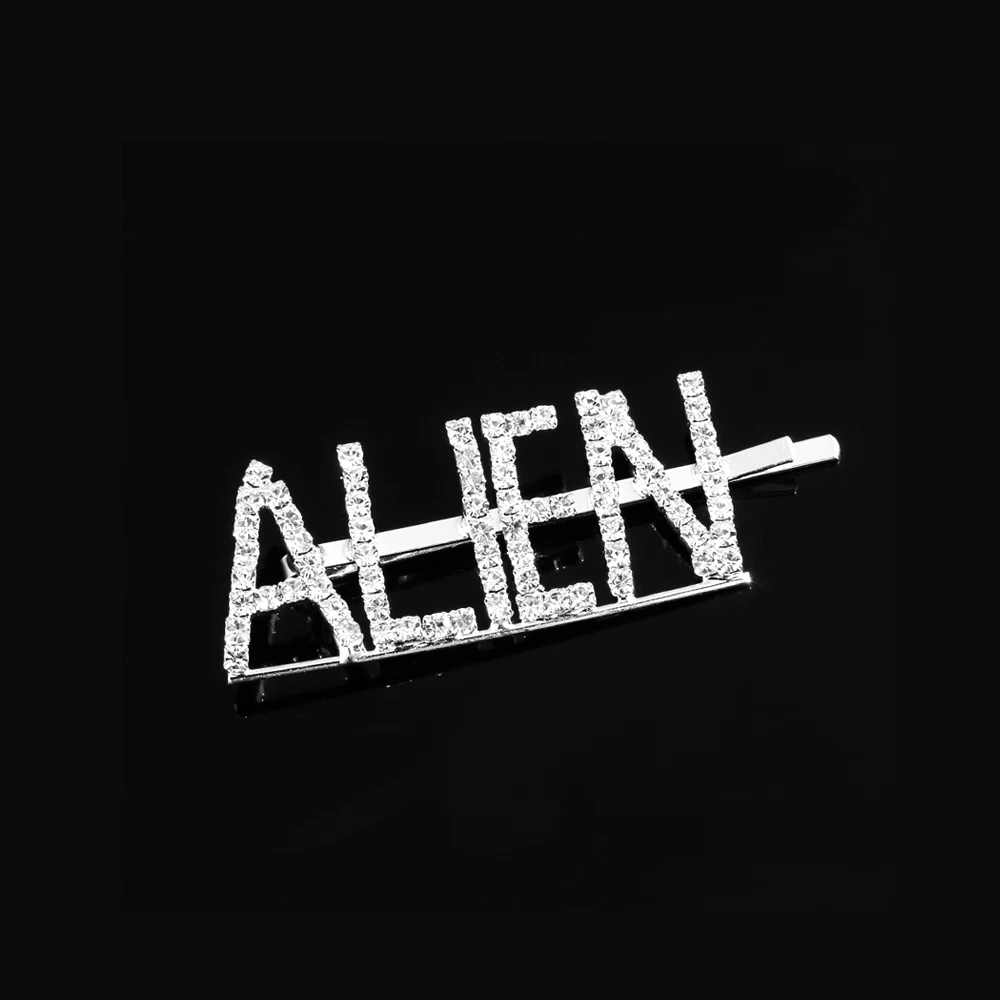 ALIEN 1 шт. GLAM/DRIPPIN/X Кристальные блестящие стразы заколки для волос буквы заколки для волос заколки аксессуары для укладки волос для женщин и девушек - Цвет: ALIEN