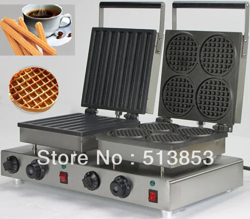 

Free Shipping ,2013 hot sale! Doulbe-Head Electric Churros Machine+ Round Waffle Maker Machine Baker