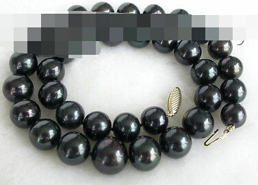

huij 004907 stunning wow big 11-13mm round black freshwater cultured pearl necklace