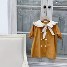 Платье с бантом для девочек осенние модные хлопковые льняные платья для девочек от 1 до 7 лет, HU730