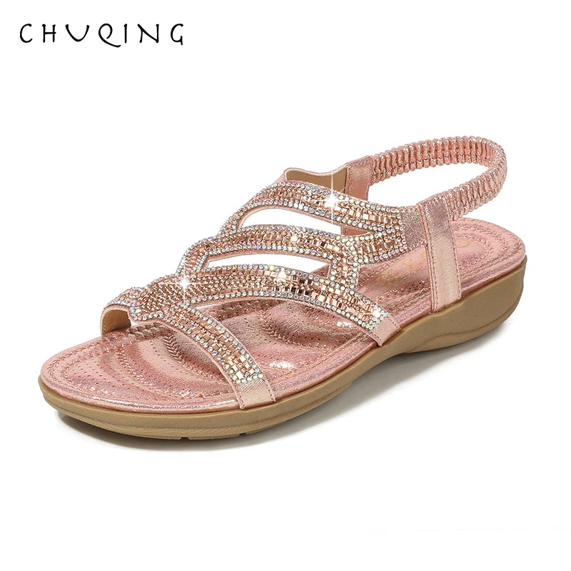 

CHUQING 2019 Summer New Bohemian Sandals Comfortable Small Slope with Flat Bottom Ladies Sandals