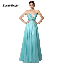 Hot Sale Elegant A Line Sweetheart Blue Evening Dresses Long With Beading Waist Evening Gowns vestidos de fiesta largo 2017