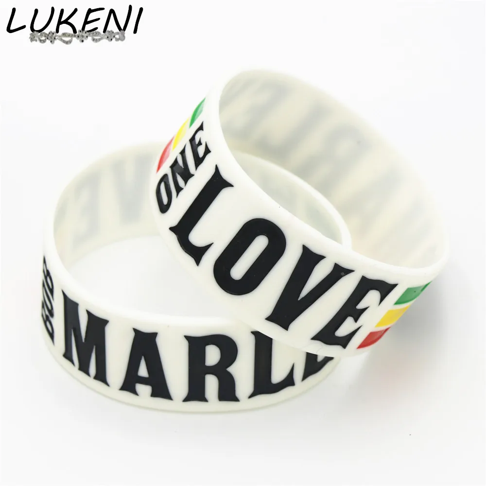 Lukeni 1 шт. " в ширину одна любовь Боб Марли Wristband Силикона Rasta Ямайка регги Браслеты& браслеты для любителей музыки подарок SH099