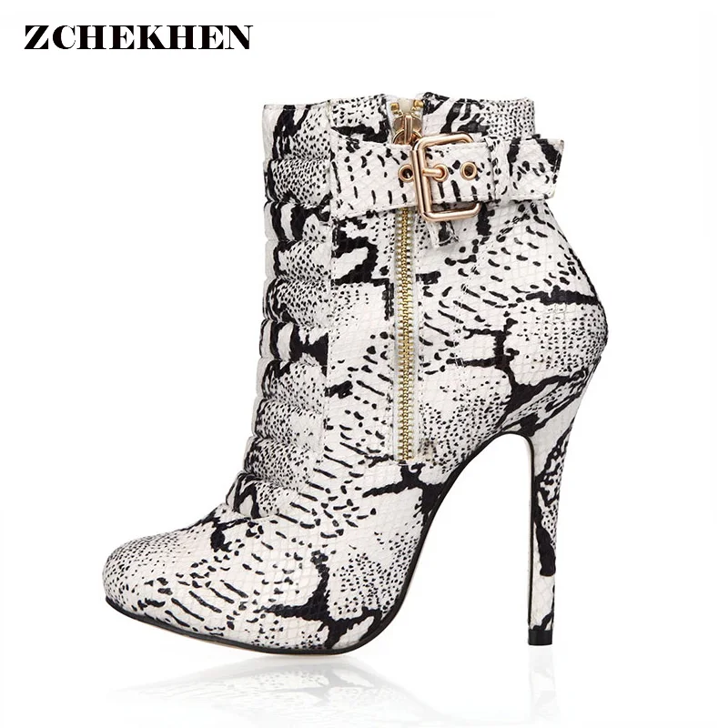 sexy Snake Style Women Ankle Boots Casual Leather Boots Autumn High ...