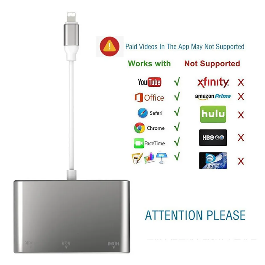 Basix HDTV Cable Adaptor for Lighting To Hdmi Vga 5