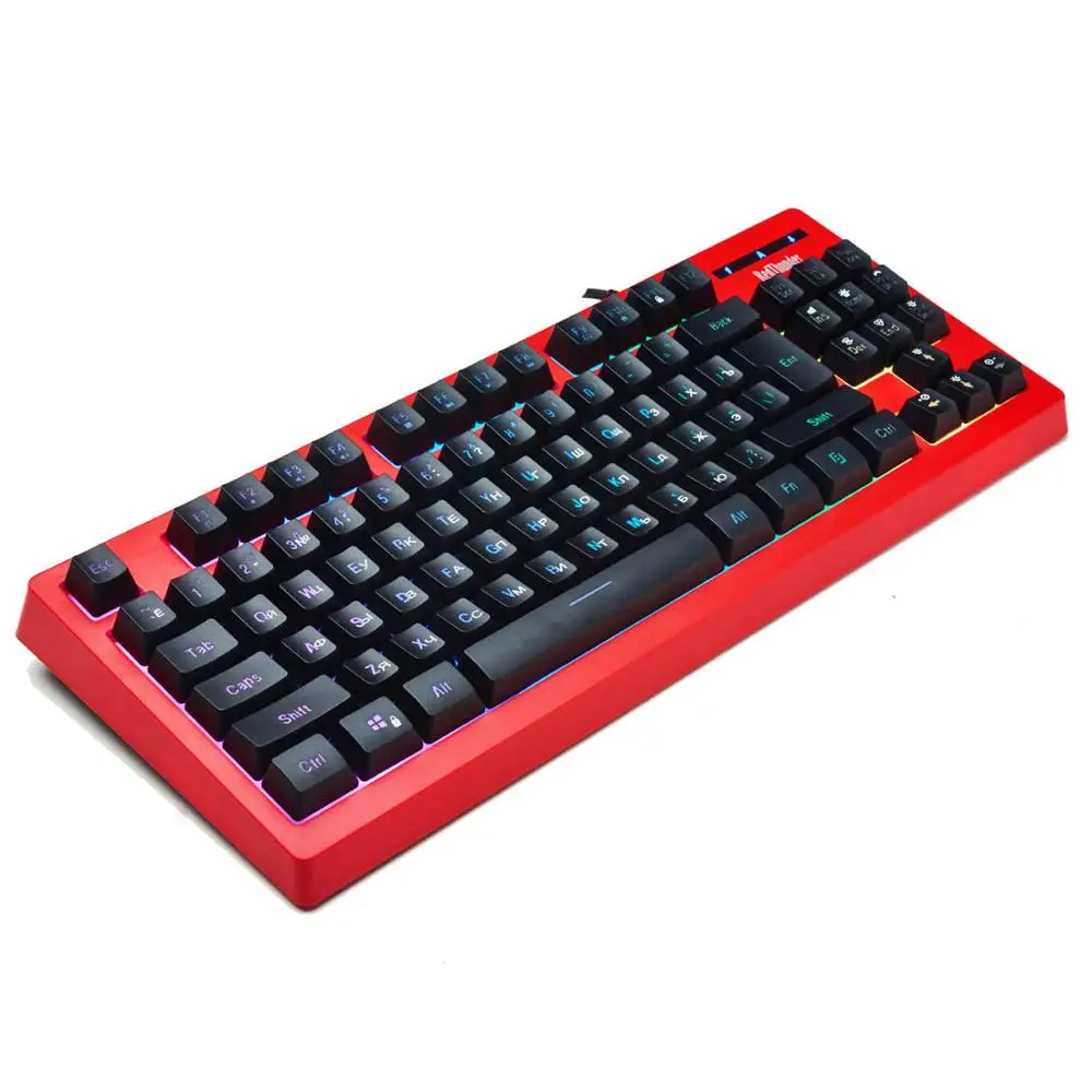 Проводная компьютерная клавиатура RedThunder K870 с RGB подсветкой, 87 клавиш, питание от USB, для настольного компьютера, ноутбука, игр и набора текста - Цвет: English-Russian