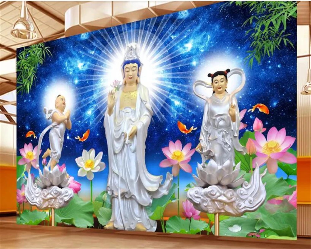 

beibehang mural wallpaper for walls in rolls Vinyl wallGoddess of Mercy Bodhisattva Buddhism 3d wallpaper background wall mural