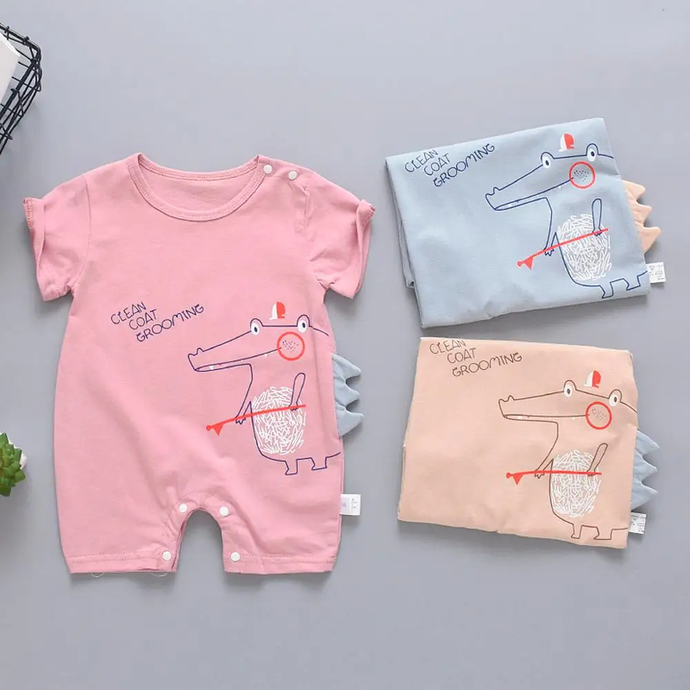 

Summer Baby Clothes New Born Unisex Rompers Short Sleeve Cute Solid Codysuit Cartoon Printed Jumpsuit Climbing Clothes