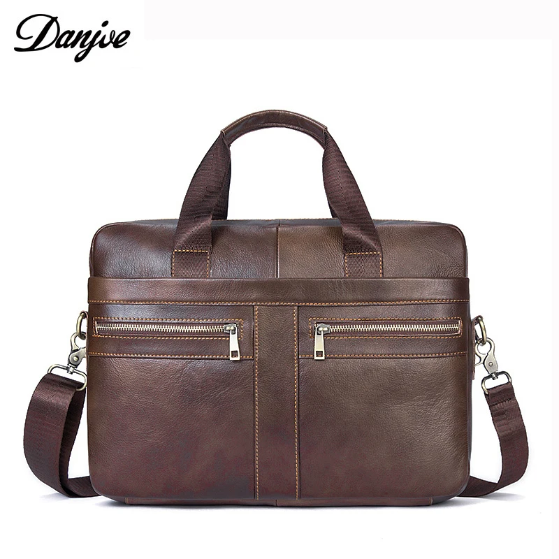 

DANJUE Men's Bag Genuine Leather Briefcase Male Business man laptop bag Natural Leather Messenger Shoulder Bag men's briefcases