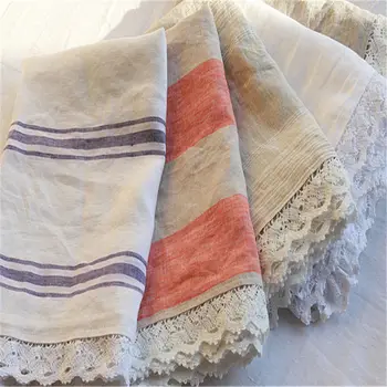 

100% Pure Linen Pillow Towel French Country Lace Trim Romantic Pillowcase Cover 21x31" 1 Piece Antibacterial Breathable