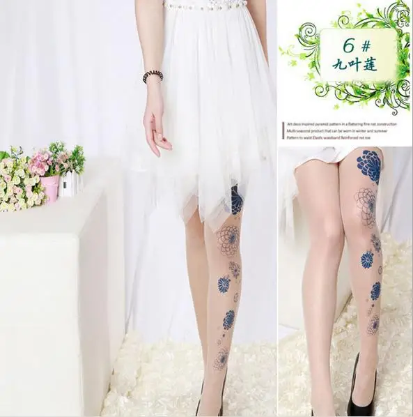 QA92 поддельные татуировки печати колготки 15D бархатные колготки для женщин ультра шоу тонкие прозрачные чулки - Цвет: 2