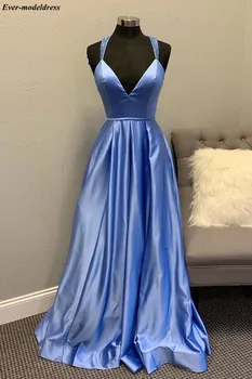 

Long Prom Dresses 2019 A-Line V-Neck Criss Cross Beaded Floor Length Formal Party Gowns Vestidos De Festa Plus Size Customized