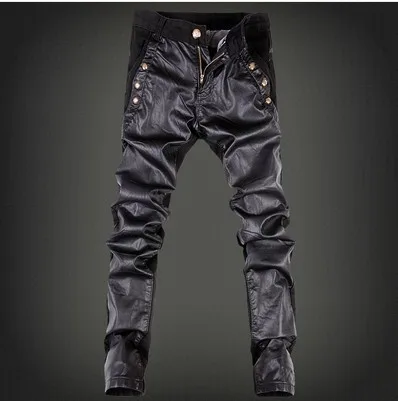 Мужские обтягивающие кожаные штаны для мотоцикла из искусственной кожи, облегающие спортивные штаны, байкерские джоггеры, черные мужские брюки 28-36 - Цвет: 5