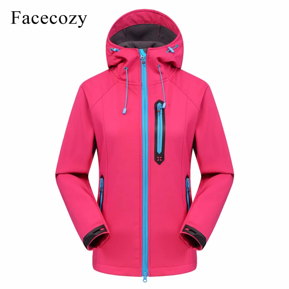 Facecozy النساء 2019 في الهواء الطلق لينة الأصداف مقنع الشتاء سترة النساء جاكيتات التنزه التخييم الصيد الرحلات الحرارية معطف للتزلج