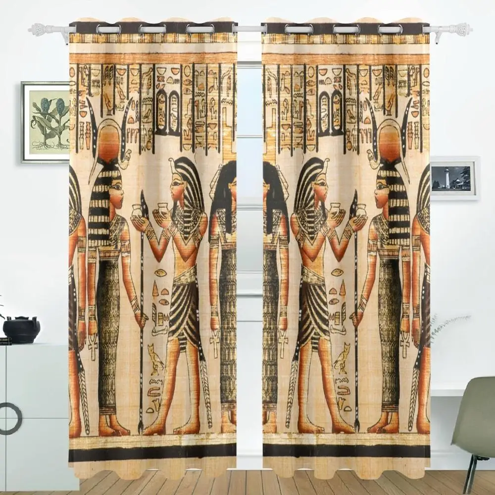 

Vintage Egypt Art Curtains Drapes Panels Darkening Blackout Grommet Room Divider for Patio Window Sliding Glass Door