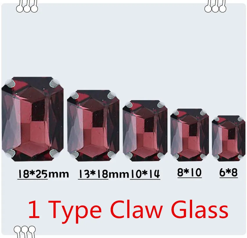 Cong Shao Rectangle Colorful Sew On Rhinestones Stainless steel Claw Glass Crystals Sew On Claw Stones For Wedding Dress WC1004