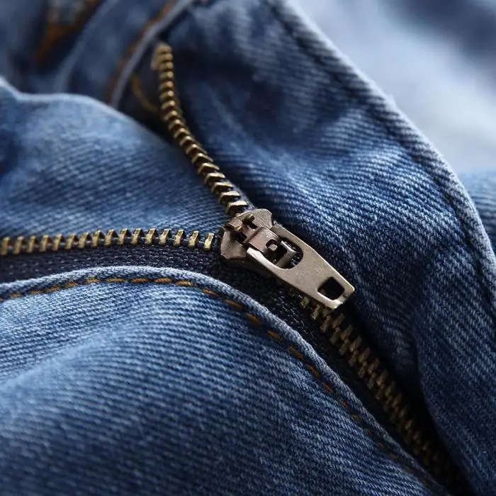 Для мужчин джинсы однотонные отверстия Классический прямой крой повседневные длинные брюки-MX8