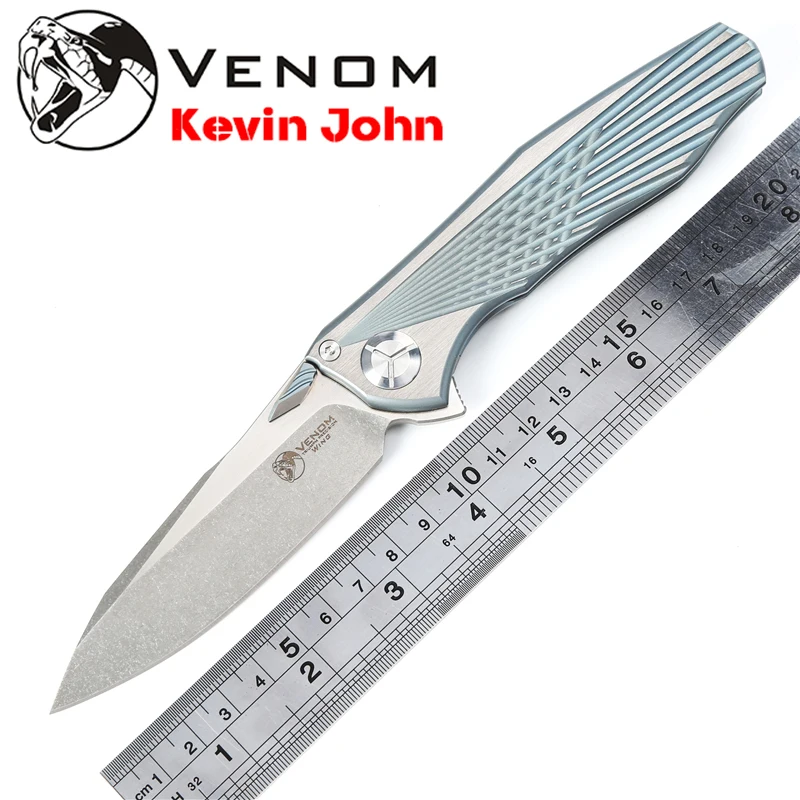 

Kevin John VENOM Wing s35vn SOLID Titanium Flipper folding knife ceramic ball bearing camping hunting pocket knife EDC tools