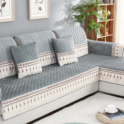 Европейская плюшевая диванная подушка, зимняя Нескользящая подушка, простая современная диванная подушка для дивана - Цвет: C