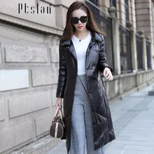 Ptslan 2016 Women s Genuine Leather Jacket Zipper Closure Real Lambskin Down Coat