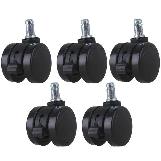 2" Metal PU Office Chair Swivel Casters Furniture Wheels Grip Ring Stem with Brake for Sofa Bed Goods Shelf Storage Rack 5Pcs