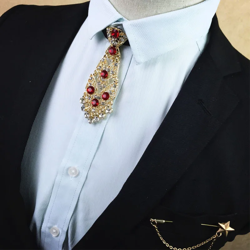 

Fashion Clothing Accessories Metal Diamond Gold Red Dot Tie Korean Men's Bow Tie Groom Wedding Dress Collar Flower Brooch