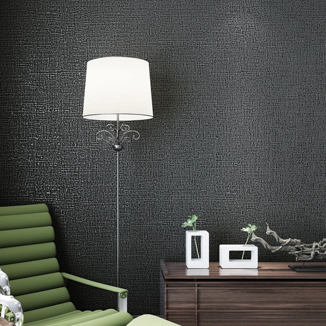 Vinyl Glitter Texture Solid Black Color Wallpaper Rolls for Study Room