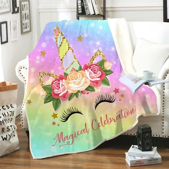

Gold Sequin Unicorn Throw Blanket Microfiber Blanket on Bed Plush Sherpa Rainbow Blue Customized for Bed Sofa Adults Kids Gift