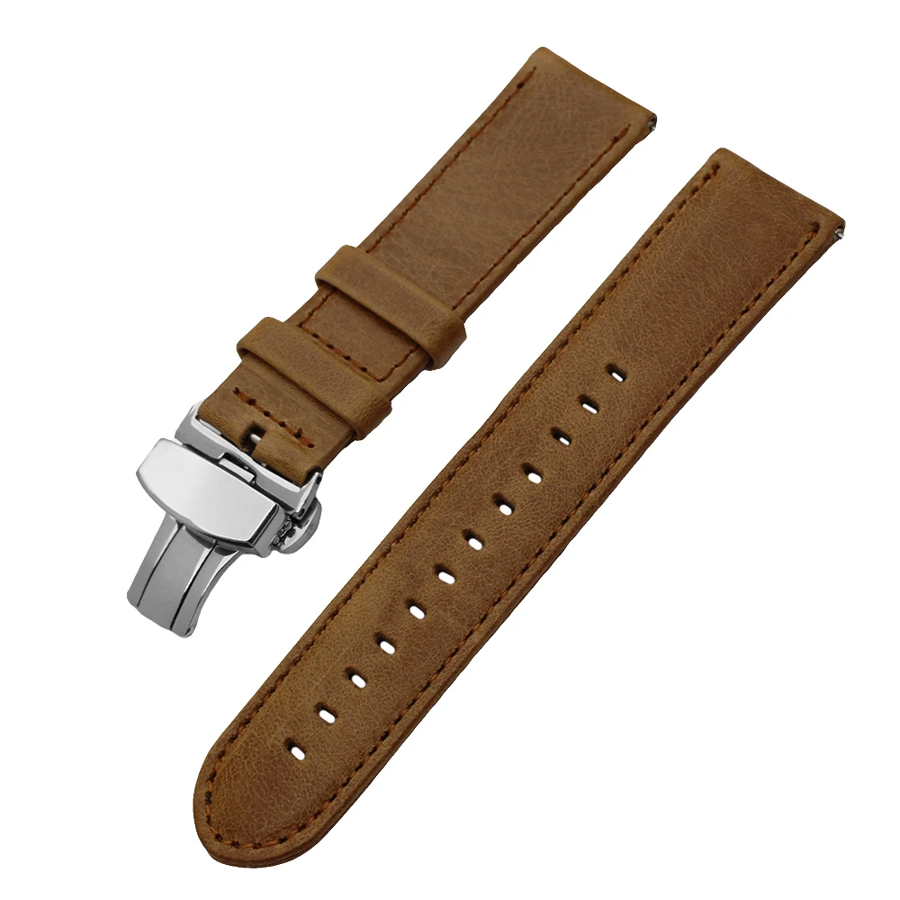 Ремешок кожаный для Fossil Watch Band быстросъемный браслет с петлей черный коричневый