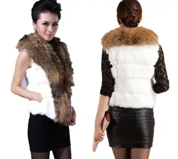 

Black/White Womens Large Size Short Winter Autumn Fake Fur Waistcoats Fur Collar Irregular Length Fur Vests Chaleco Mujer J3001